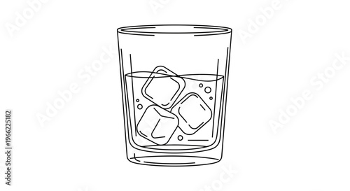 Glass of Water with Ice Cubes Illustration.