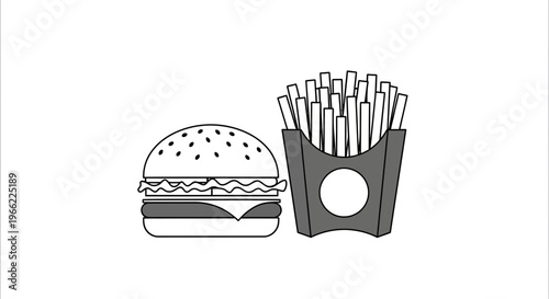Classic Fast Food Meal with Burger and French Fries.