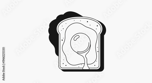 Monochrome line art illustration of a fried egg on toast.