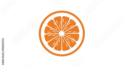 A stylized orange slice logo design with a white background.