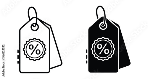 Price tag icons with percentage symbol for discount sales retail shopping promotion marketing clearance offers black friday deals commerce labels