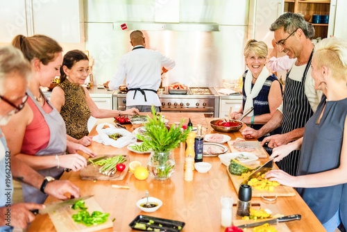Group cooking class fun photo