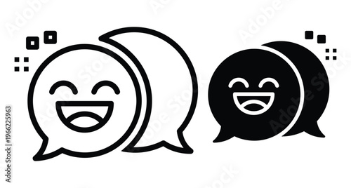 Laughing emoji speech bubble icons for social media chat messaging communication feedback positive emotion happy face line and solid style