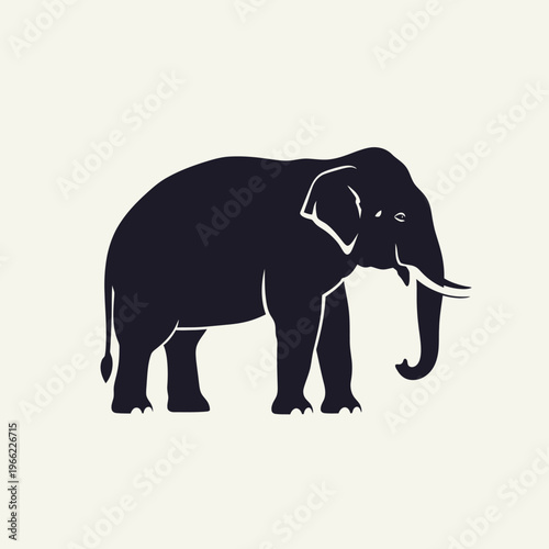 Silhouette of an African Elephant standing on a plain background.