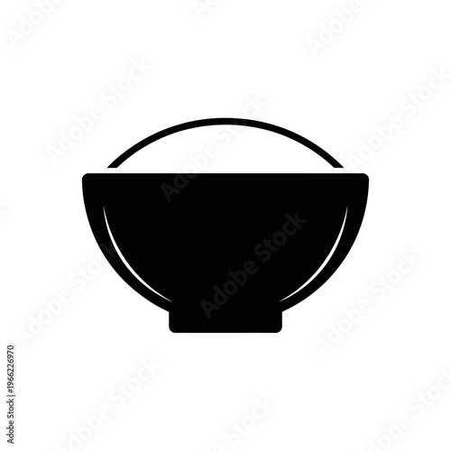Simple black silhouette of a bowl filled with rice, isolated on white background.