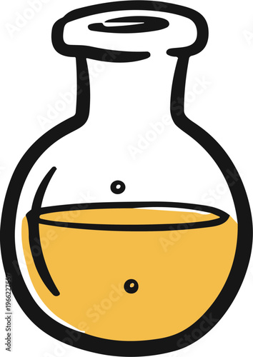 Hand-Drawn Style Glass Flask with Yellow Liquid Isolated on Transparent Background for Creative Projects and Educational Purposes