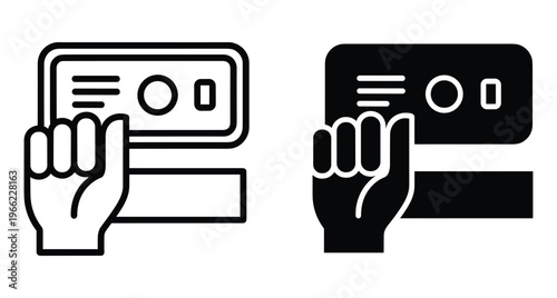 Hand holding banknote money bill icon set for payment transaction cash deposit withdrawal financial service banking commerce and retail business