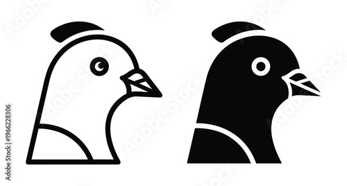 Chicken head icon set featuring minimalist outline and solid silhouette designs for farm poultry livestock branding and agricultural graphic design