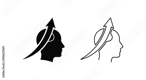 a black and white drawing of two heads with an arrow on their heads Vector