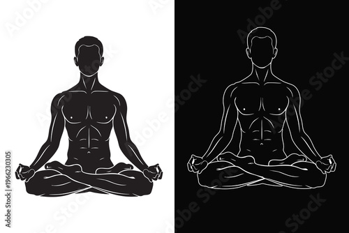 Meditating figure in lotus position a dual toned artistic representation