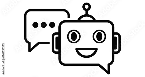 Chatbot icon representing automated customer service support virtual assistant messaging technology online communication software interface digital robot head speech bubble