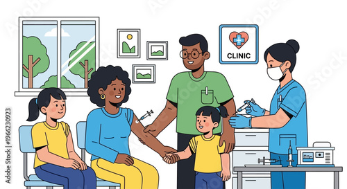 Family gets vaccinated during World Immunization Week at clinic