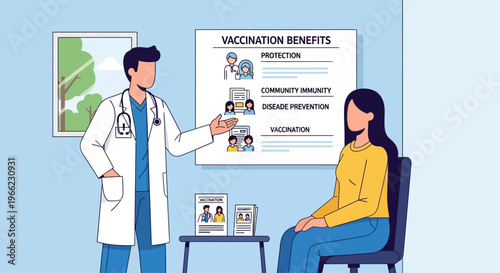 Doctor explains World Immunization Week benefits to a woman