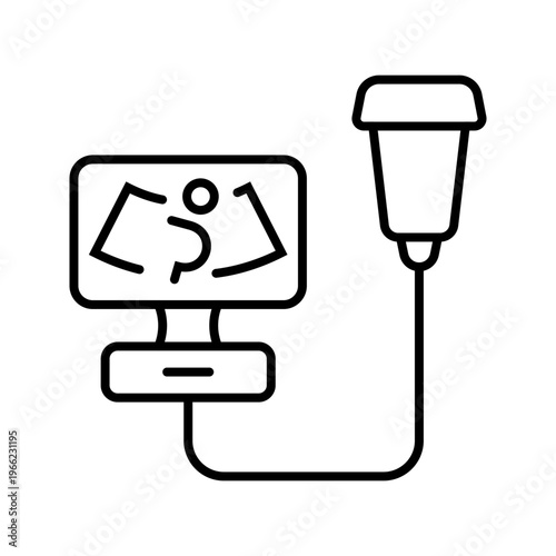 3d ultrasound icon. Healthcare and obstetrics line symbol. Black and white.