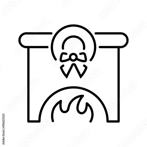 Christmas fireplace icon. Home and holiday decor line symbol. Black and white.