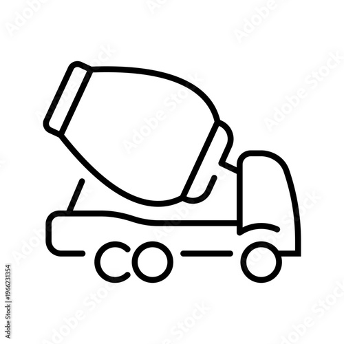 Concrete mixer truck icon. Industry and construction vehicle line symbol. Black and white.