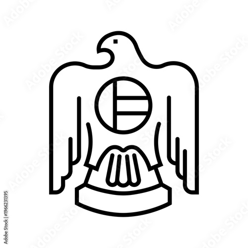 Eagle emblem icon. Society and coat of arms line symbol. Black and white.