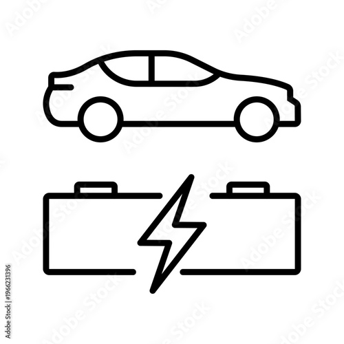 Electric car battery icon. Transport and electric vehicle line symbol. Black and white.