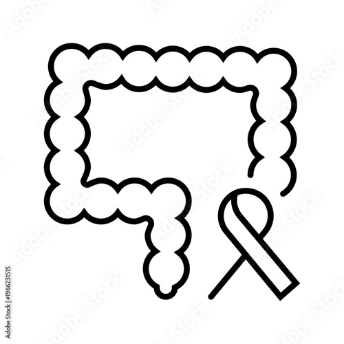 Intestinal cancer icon. Healthcare and oncology line symbol. Black and white.