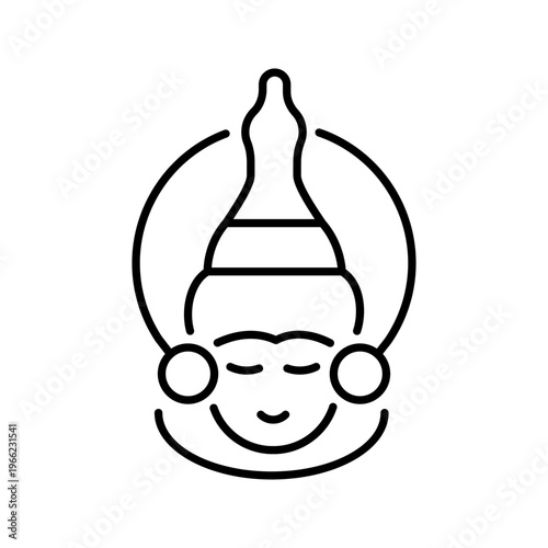 Lord krishna icon. Religion and hinduism line symbol. Black and white.
