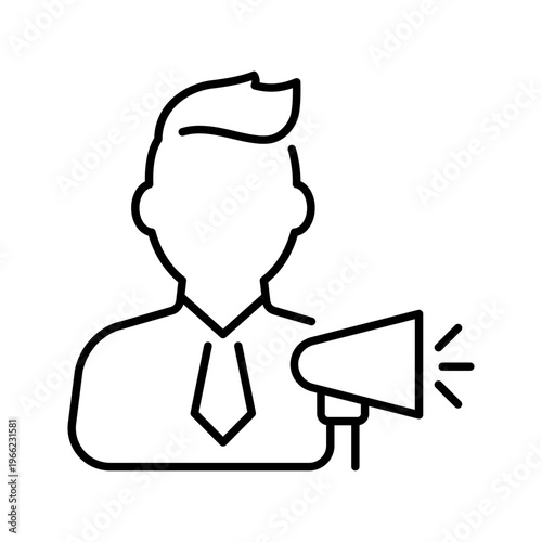 Manager announcement icon. Business and management line symbol. Black and white.