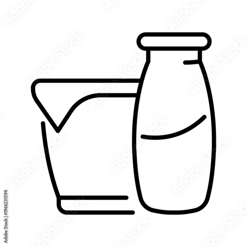 Milk bottle icon. Food and dairy line symbol. Black and white.