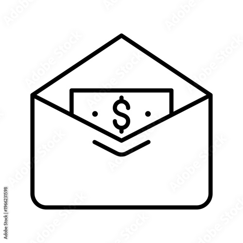 Money envelope icon. Business and payments line symbol. Black and white.