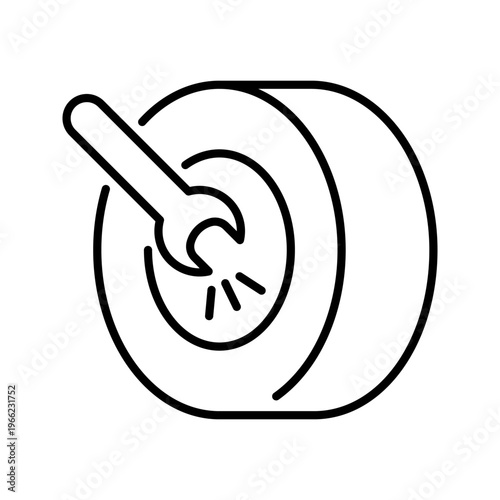 Tire repair icon. Industry and auto repair line symbol. Black and white.