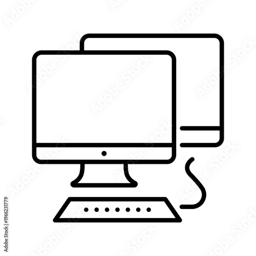 Video editing computer icon. Technology and video editing line symbol. Black and white.