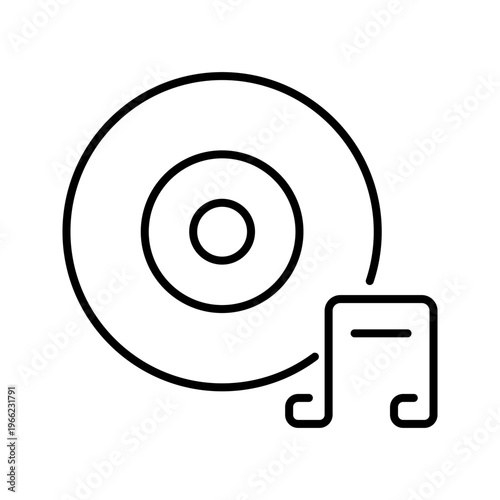 Vinyl record icon. Entertainment and vinyl record line symbol. Black and white.
