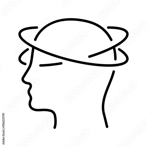 Vertigo head icon. Healthcare and symptoms line symbol. Black and white.