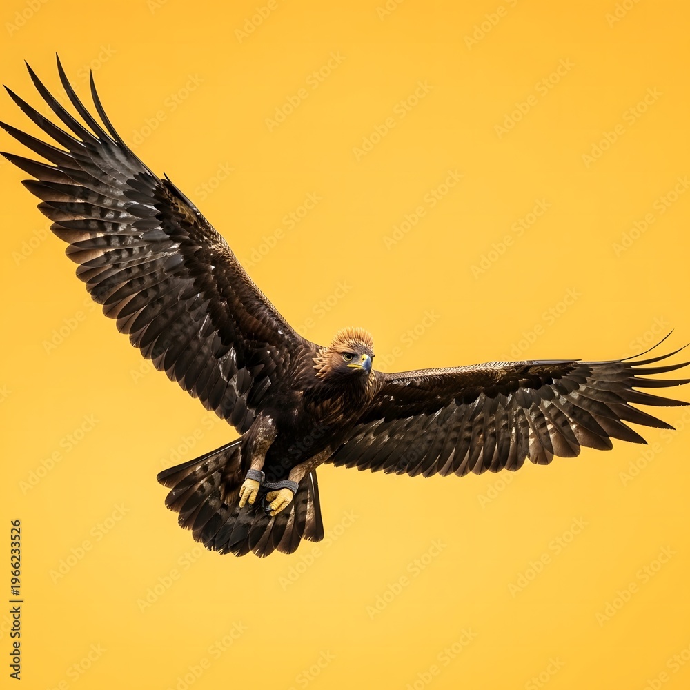 Obraz premium Majestic Eagle Soaring Against the Yellow Sky