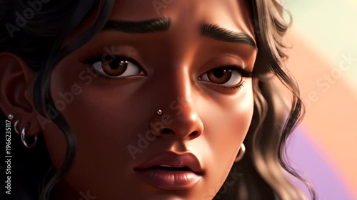 Woman with brown eyes looking ahead.