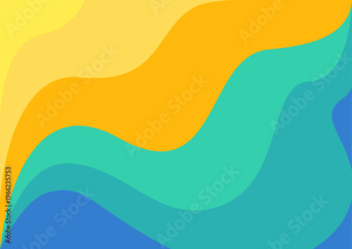 Abstract background with colorful wavy layers in yellow, orange, turquoise, and blue.