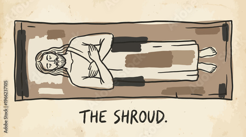 Hand drawn style illustration of the shroud of Turin or burial cloth of Jesus