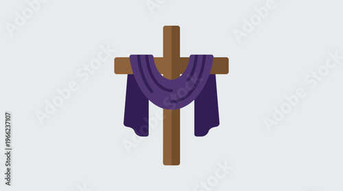 Symbolic vector of a purple draped cloth over a wooden cross for Lenten mourning