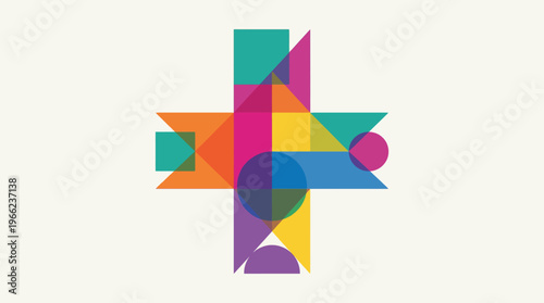 Modern geometric representation of the cross using overlapping colorful shapes