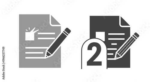flat design edit document icon with pencil and number 2 badge for workflow
