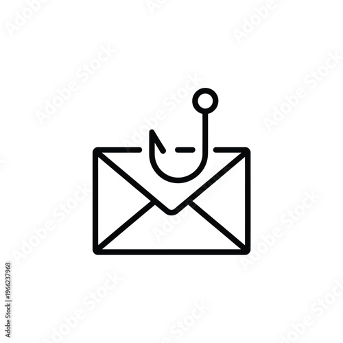 A phishing email concept letter envelope with a hook inside
