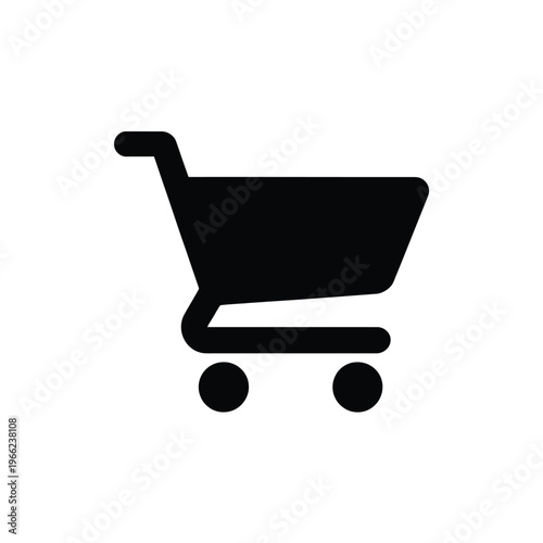 Simple black silhouette of a shopping cart on a white background