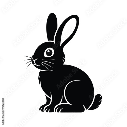 A detailed black silhouette of a sitting hare or rabbit