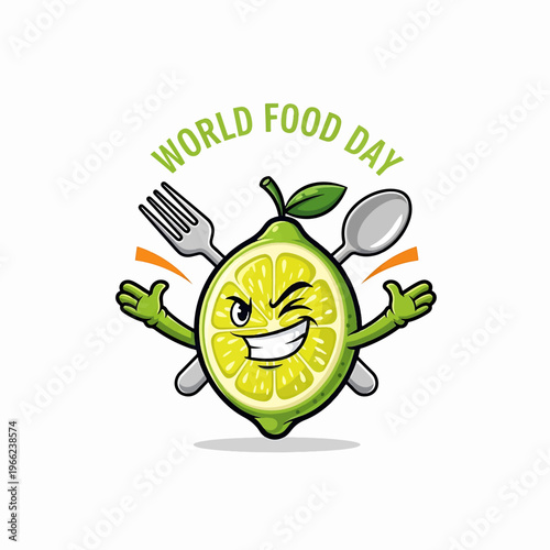 Cartoon Lemon Character Celebrating World Food Day.