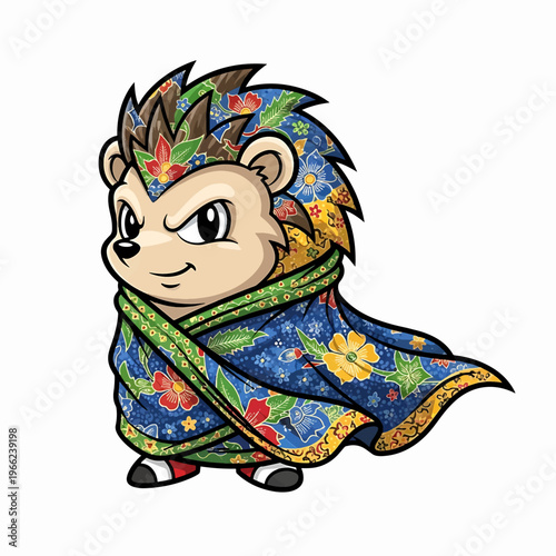 Cartoon Hedgehog Character Wearing Colorful Cloak and Crown.