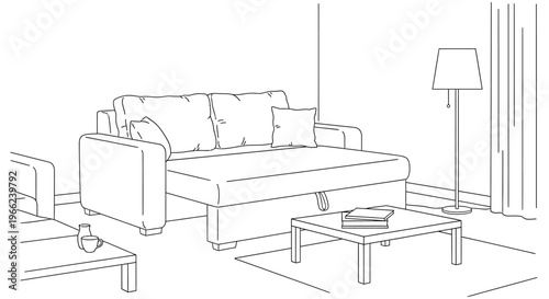 Comfortable Sofa Bed with Pillows and Cushions in a Living Room Setting.