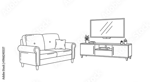 Living room interior with comfortable sofa and television on a stand.