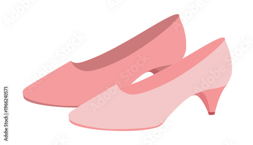 Pink kitten heel pump shoe women flat pair. Closed toe dress shoe for business, family event, day night outfit. Technical fashion illustration, CAD mockup, soft vector men unisex isolated modern style