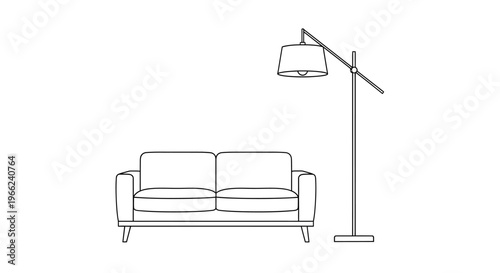 Minimalist Line Art Illustration of a Sofa and Floor Lamp.