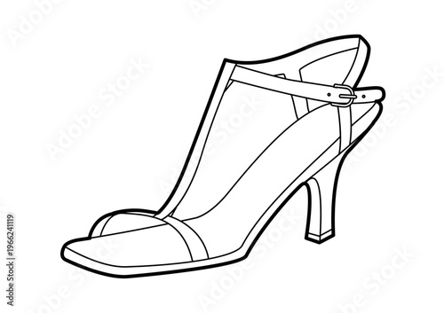 T bar sandal women heel single line. Strappy dress footwear for party, reception, dance event, cocktail look. Technical fashion illustration, CAD mockup, clean vector men unisex isolated classic style