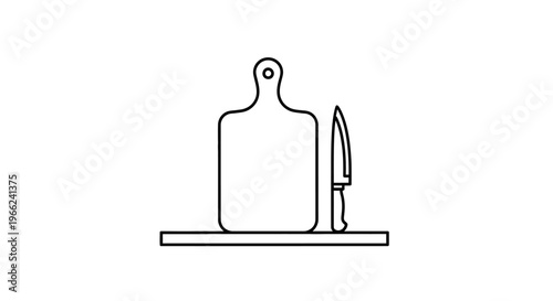 Simple Line Art Illustration of a Cutting Board and Kitchen Knife.