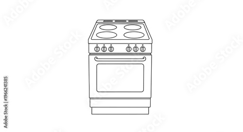 Simple line art illustration of a modern electric stove with four burners and an oven.